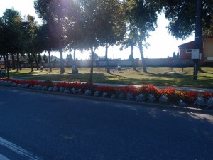 Zagospodarowany zielenią skwer w centrum sołectwa Kościelna Wieś II, w gminie Gołuchów