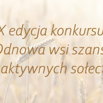 Napis X edycja konkursu Odnowa wsi szansą dla aktywnych sołectw na tle zbóż