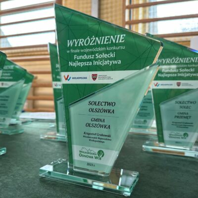 Szklane, zielone statuetki, które otrzymały sołectwa