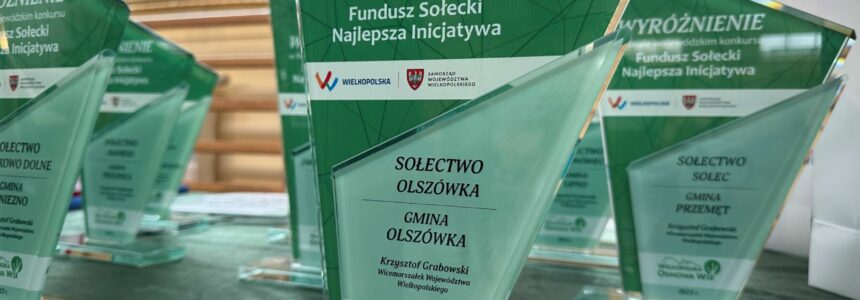 Szklane, zielone statuetki, które otrzymały sołectwa
